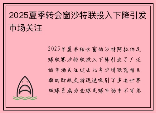2025夏季转会窗沙特联投入下降引发市场关注